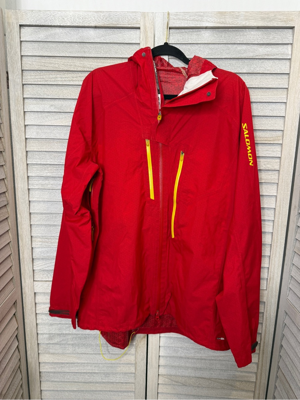 Salomon Minim Series Men’s Technical Shell Jacket Red Yellow Hooded Size Unknown